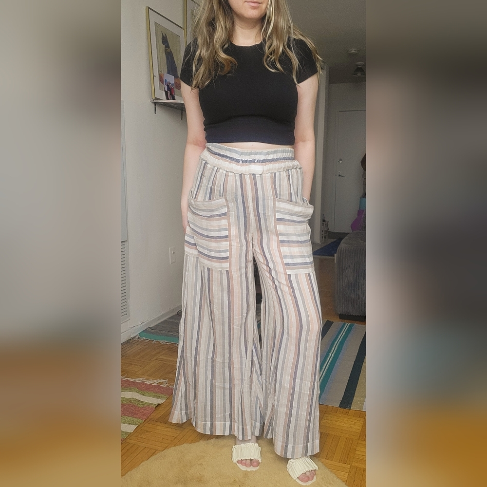 Free People Cream Wide Leg Pants